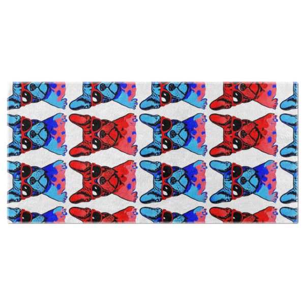 Von Frenchie Red Blue Pop Art Beach Towel